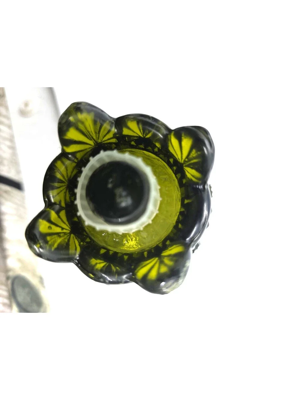 L G WRIGHT GREEN GLASS DAISY AND BUTTON VOTIVE CANDLE Vintage Made in JAPAN LOT